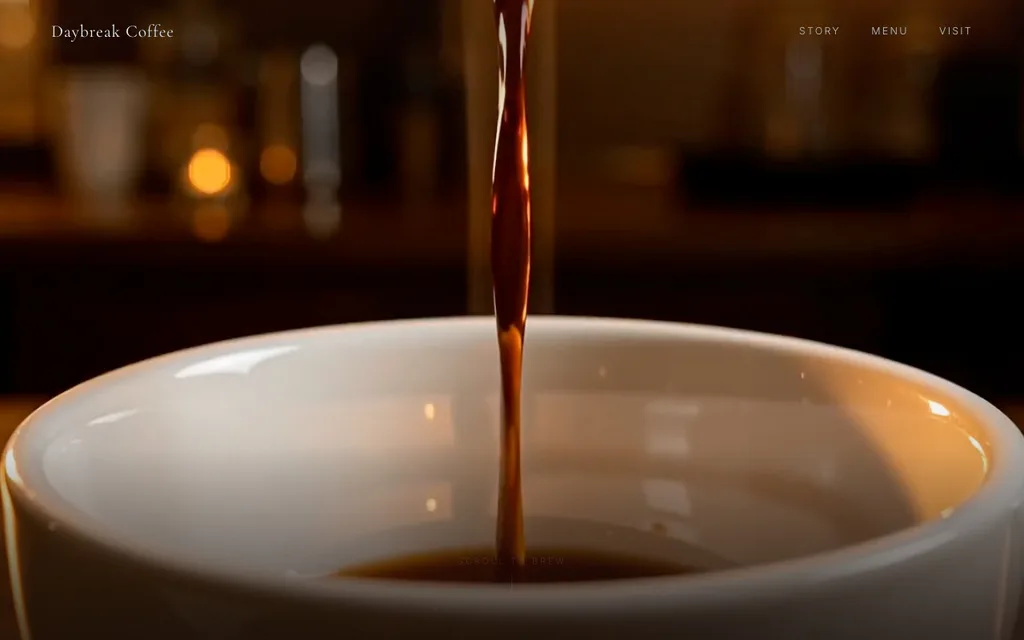 Daybreak Coffee website, home page