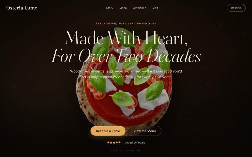 Osteria Lume website, home page